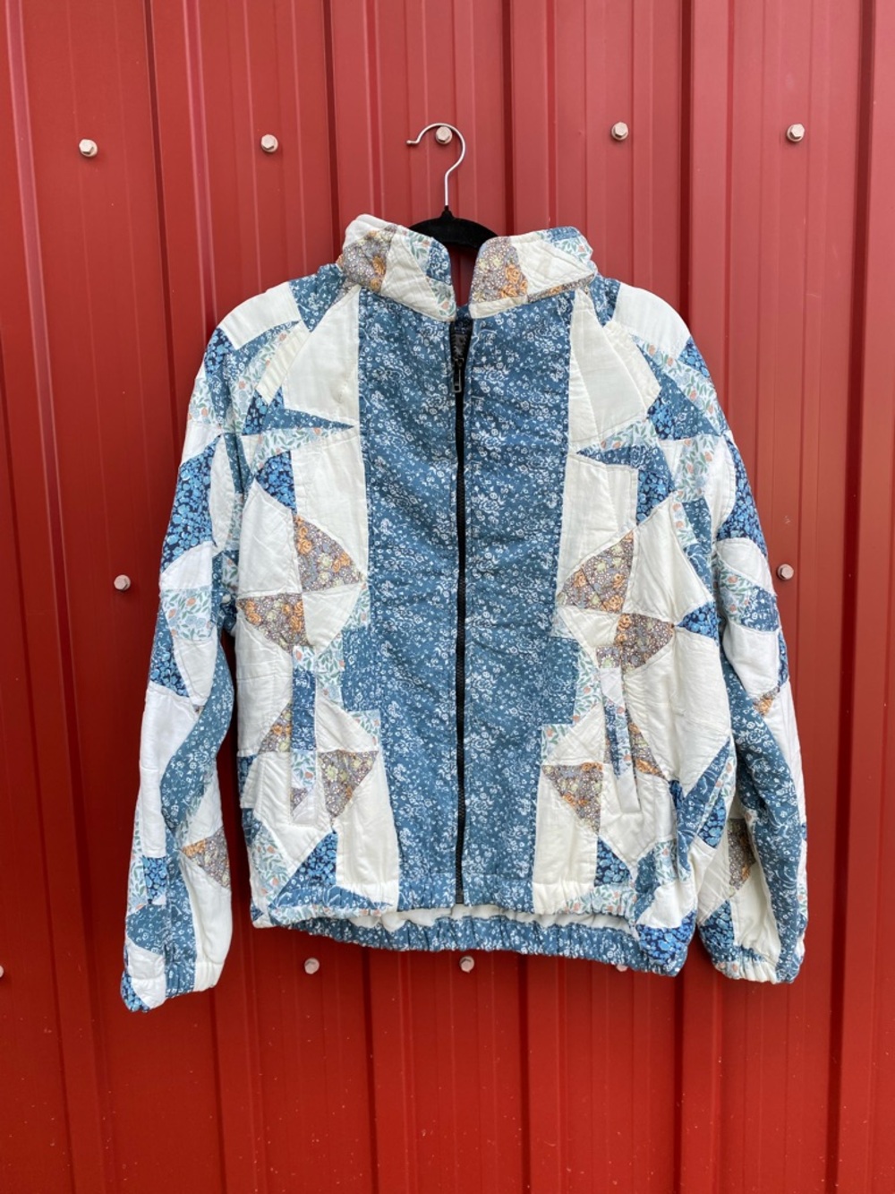 Patchwork Floral Quilted Jacket in Blue and White